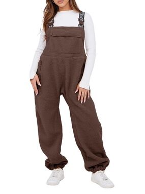 NWT Sherpa Fleece Winter Overalls in Brown Small